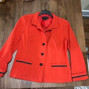 Nina Mclemore  Blazer Jacket Ribbon Trim Single Breasted Red Size 6